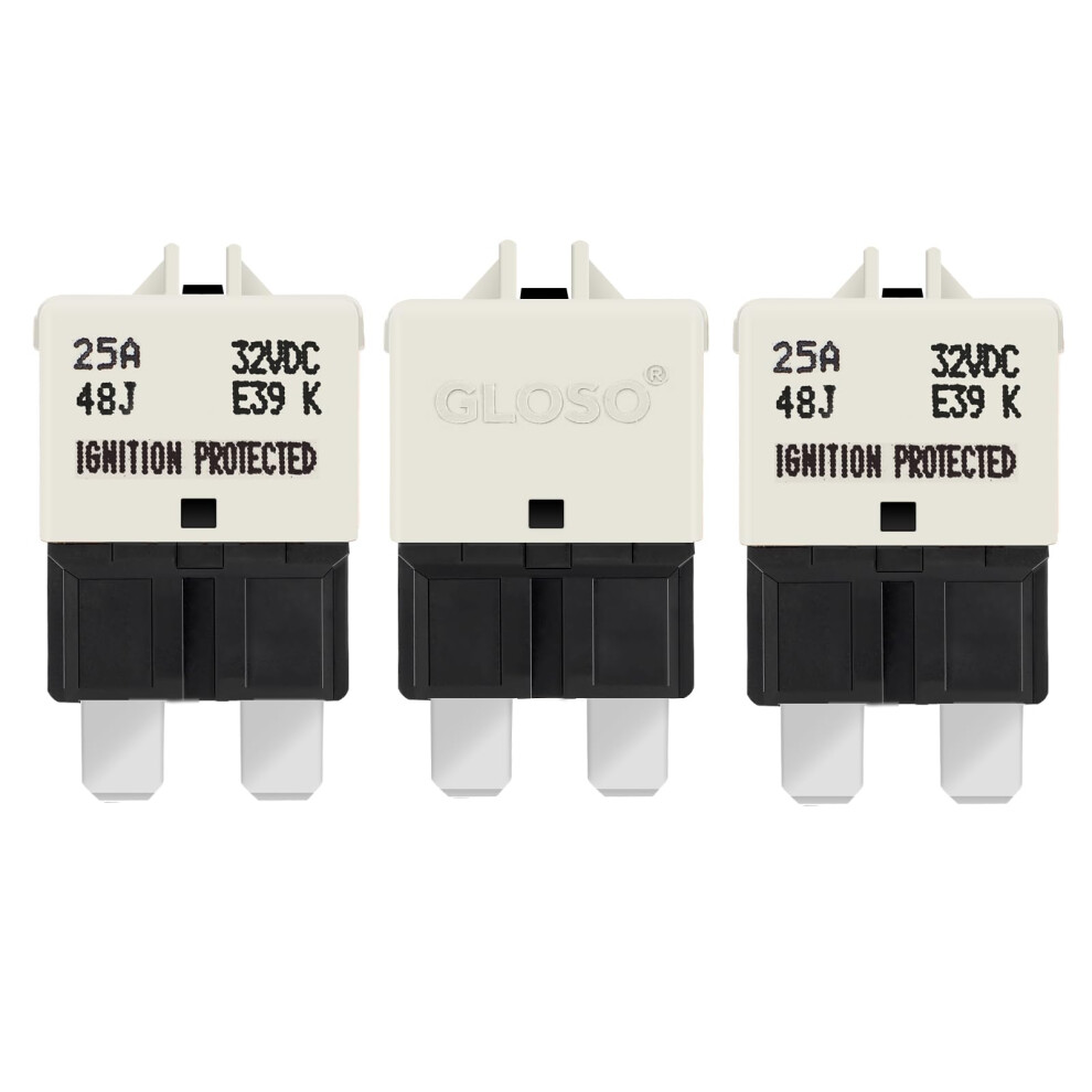 Gloso Blade Circuit Breaker Rv Marine Boat Truck Yacht Manual Reset Audio Solar System Protection Ato Atc 25A E39 3 Pack 5051226493836