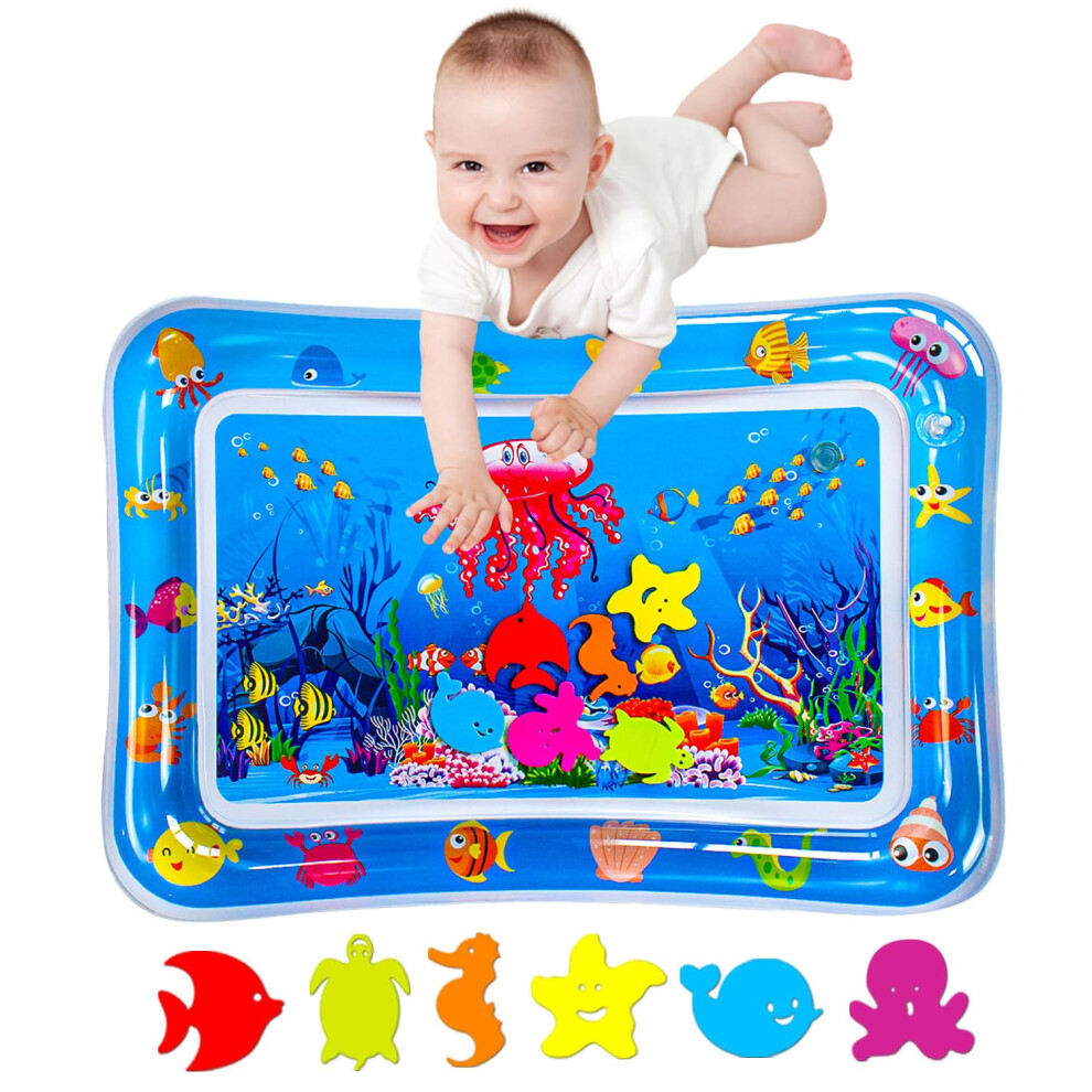 Baby Tummy Time Mat,Tummy Time Water Mat, Baby Toys 3-36 Months, Fun Early Development Activity Play Center For Newborn, Jellyfish-,70X50cm. Blue Zhuynxir