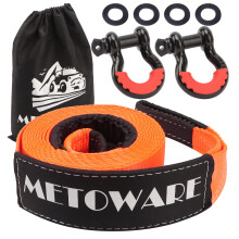 METOWARE Heavy Duty Tow Strap Recovery Kit - 3" x 20ft(35,000lbs) Tree Saver Winch Strap + 3/4" D Ring Shackles(2pcs) + Storage Bag - Truck, SUV