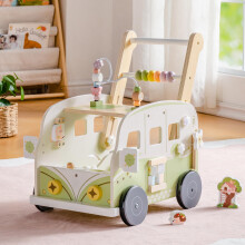 ROBOTIME Wooden Baby Walker, Baby Push Along Toy with Wheels, Multifunctional Activity Walker with Height Adjustment & Speed Control