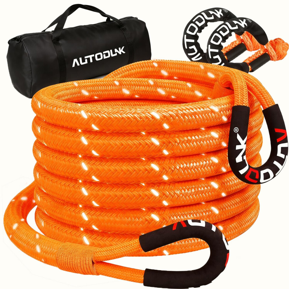 Autodunk 1" X 30' Kinetic Recovery & Tow Rope (33,000Lbs), With 2 Soft Shackles (33,000Lbs) Offroad Recovery Kit For 4Wd Pick Up Truck, Suv, Atv, Utv 5051226470950