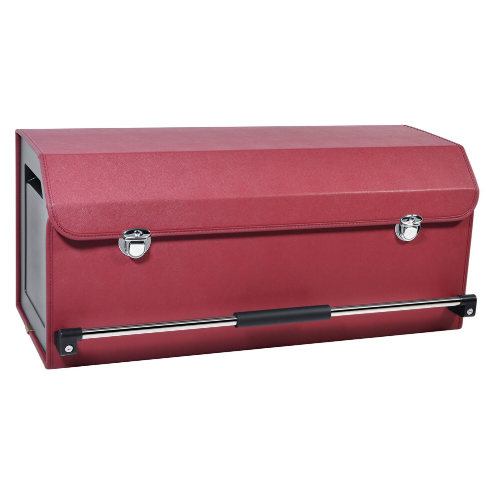 Xcf Car Boot Organiser Collapsible Leather Car Boot Organiser Storage With Lid And Push-Pull Sturdy Handle For Suv, Truck, Sedanï¼Redï¼ Red 5051226470387