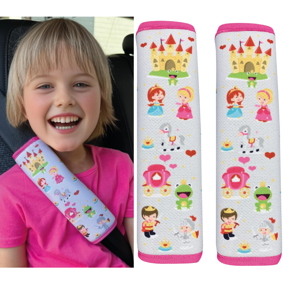 Heckbo 2X Kids Car Seat Belt Pads Seat Belt Protectors - Princess - Seat Belt Pads For Kids And Babies- Ideal For Any Seat Belt Car Booster Seat Kids