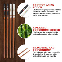 GOTDYBST Japanese Natural Bamboo Chopsticks: 2 Pairs Chopstick with 2 Ceramic Cat Chopstick Rest, Reusable, Gift Box Packaging