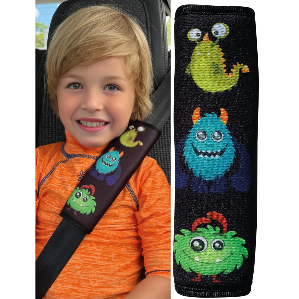 Heckbo 1X Kids Car Seat Belt Pads Seat Belt Protectors - Monster - Seat Belt Pads For Kids And Babies- Ideal For Any Seat Belt Car Booster Seat Kids
