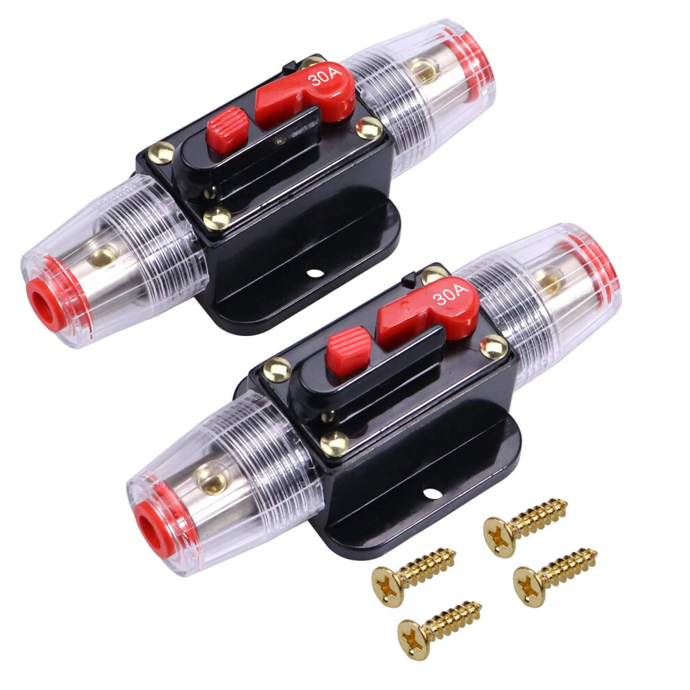 Rkurck 30 Amps Audio Inline Circuit Breaker Reset Fuse, 12V-24V Dc Manual Reset Inline Fuse Holder For Car Marine Trolling Motors Audio 5051226493829