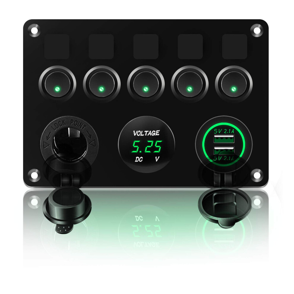 Kaolali 12V/24V Toggle Switch Panel, Dual Usb Charger Port 4.2A, Lighter Socket, Digital Voltmeter Display 5051226495427