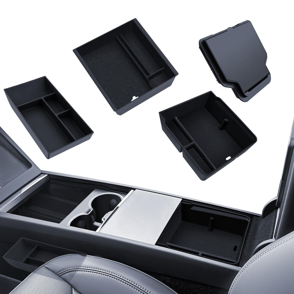 Lantu 4 Pieces Accessories For Tesla Model Y 2025 Juniper Centre Console Organiser, Silicone Organiser Tray, Armrest Storage Box And Hidden Box 5051226471735