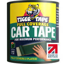 Tiger Tape UK Made. Heavy Duty Max Hold Number Plate Roll | Fully Covers 2 x UK License Plate. Extra Strength Automotive Grade Adhesive. Ultimate Hi