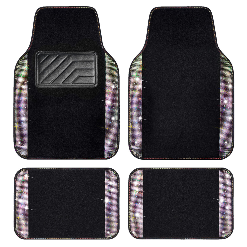 Car Pass Iridescent Bling Rhinestones Diamond Car Floor Mats Waterproof, Anti-Slip Pvc Heel Pad,Universal For Automotive Suv,Sedan,Van,4Pcs Girl 5051226481765