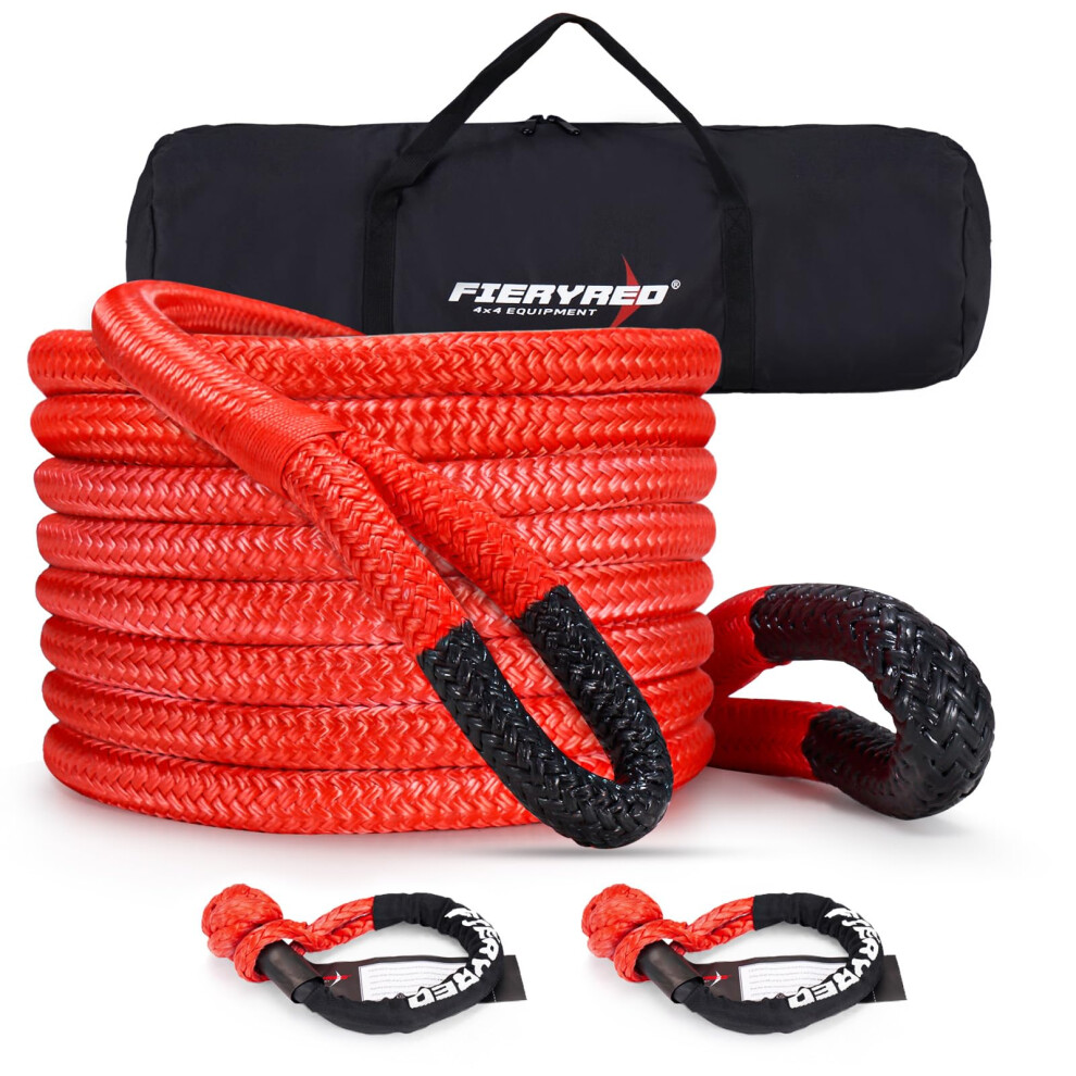 Fieryred Kinetic Recovery Tow Rope, 3/4 Inch 20 Ft Recovery Rope With Soft Shackle Power Stretch Snatch Rope Kit 5051226471100