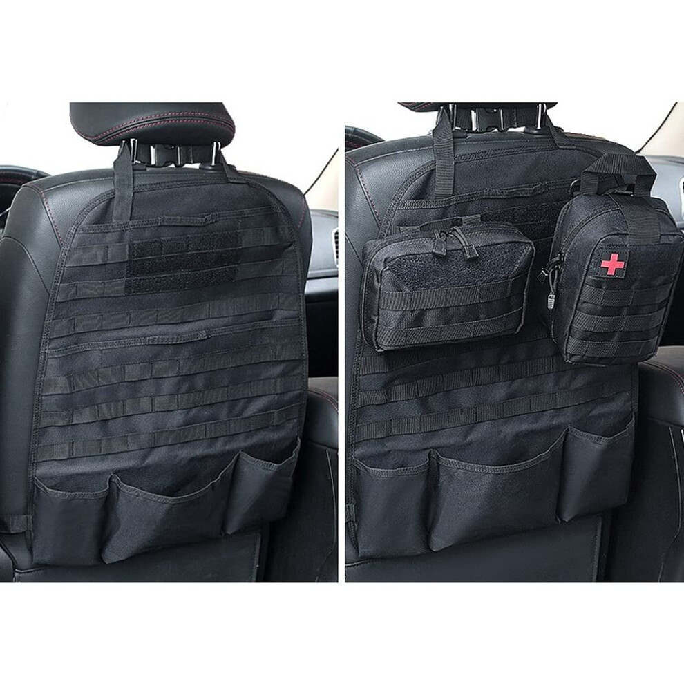 Car Seat Back Organizer, Tactical Molle Nylon Vehicle Panel Universal Fit Car Backseat Cover Protector (Olny Molle Seat Organizer) Black Wrumava