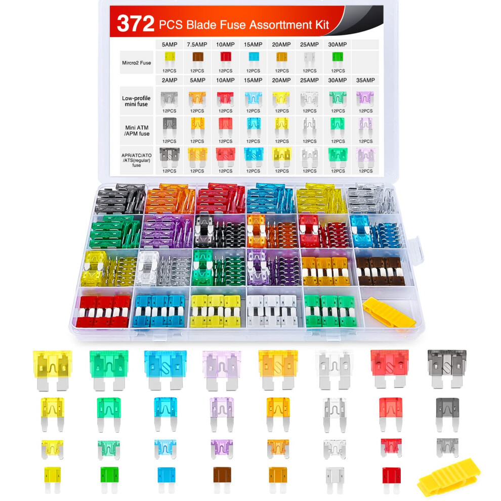 Nilight 372 Pcs Car Fuses Assortment Kit Standard Mini Lp Mini Micro2 Blade Fuse Ato Atc Aps Ats Apr 2A 5A 7.5A 10A 15A 20A 25A 30A 35A Replacement 5051226498596