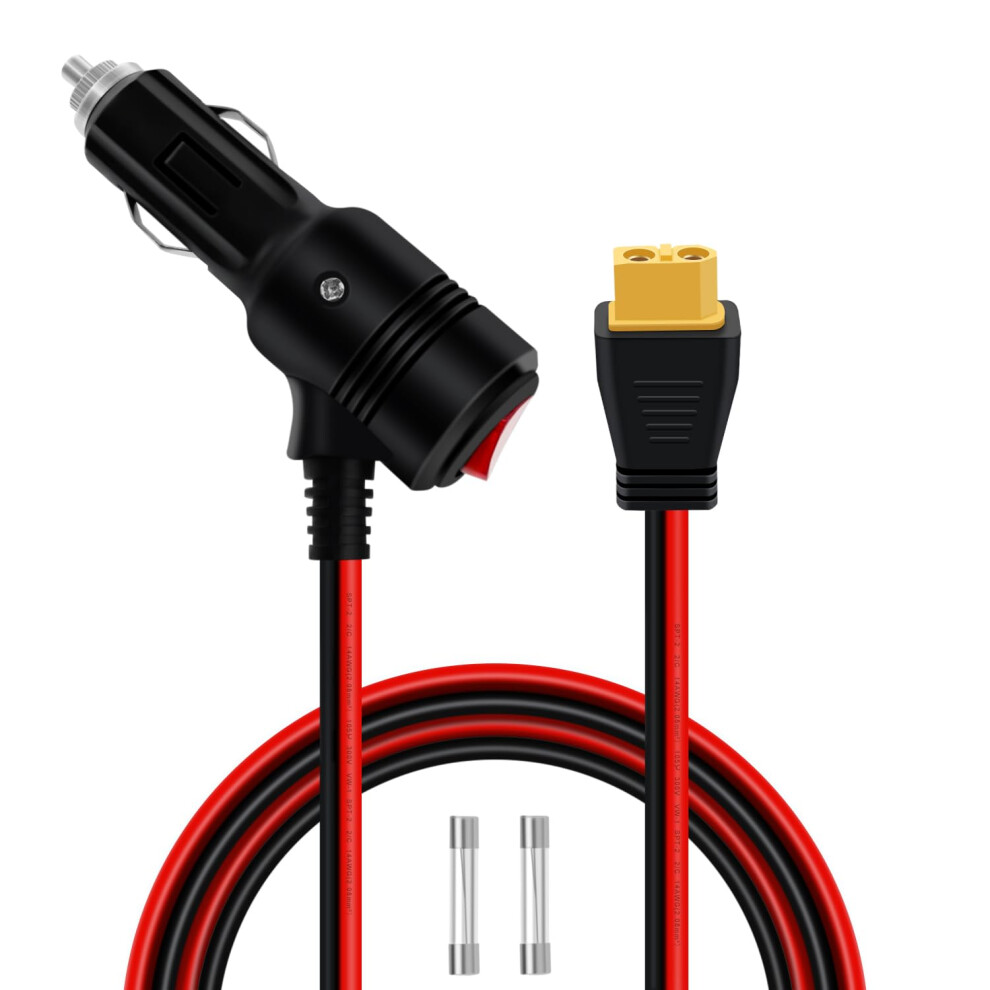 Hualisiji Cigarette Lighter To Xt60 Cable 12V 24V 14Awg Cigarette Lighter Plug With Switch Led Indicator Lights To Xt60 Female Comes With 2 Spare 5051226493676