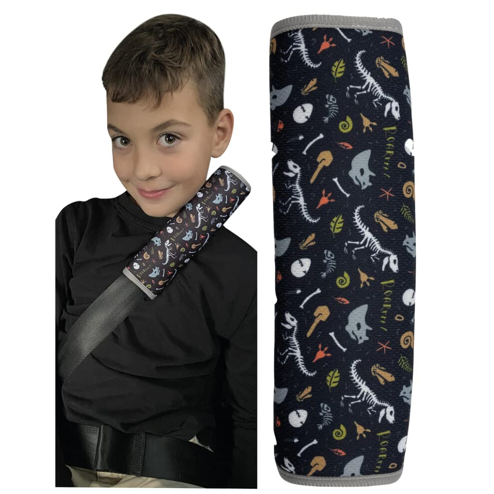 Heckbo 1X Kids Car Seat Belt Pads Seat Belt Protectors - Dinosaur Skeleton - Seat Belt Pads For Kids And Babies- Ideal For Any Seat Belt Car Booster