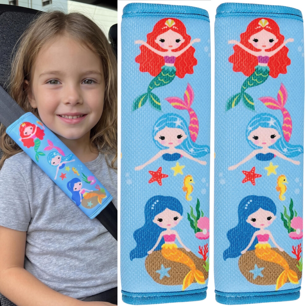 Heckbo 2X Kids Car Seat Belt Pads Seat Belt Protectors - Mermaid - Seat Belt Pads For Kids And Babies- Ideal For Any Seat Belt Car Booster Seat Kids