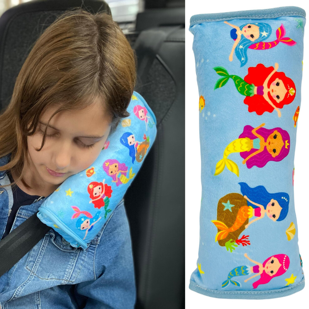 Heckbo Mermaid Car Seatbelt Pillow For Children - Machine Washable - Girl Boy Kids Children Soft Car Seat Belt Cover Sleeping Pillows Protection Car
