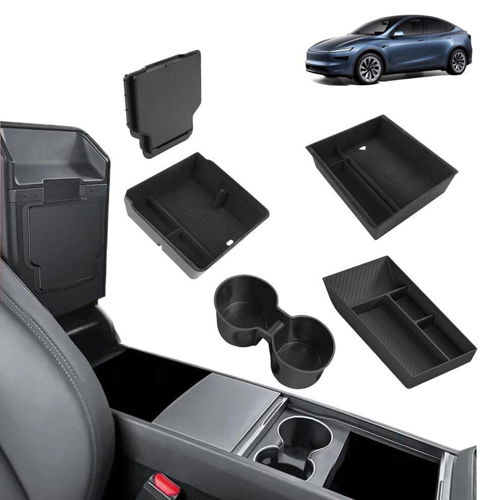 [5 Pcs] Gafat 2025 2026 Tesla Model Y Juniper (Only Premium & Performance) Organiser Set, 2 Flocked Storage Box Trays 5051226471469