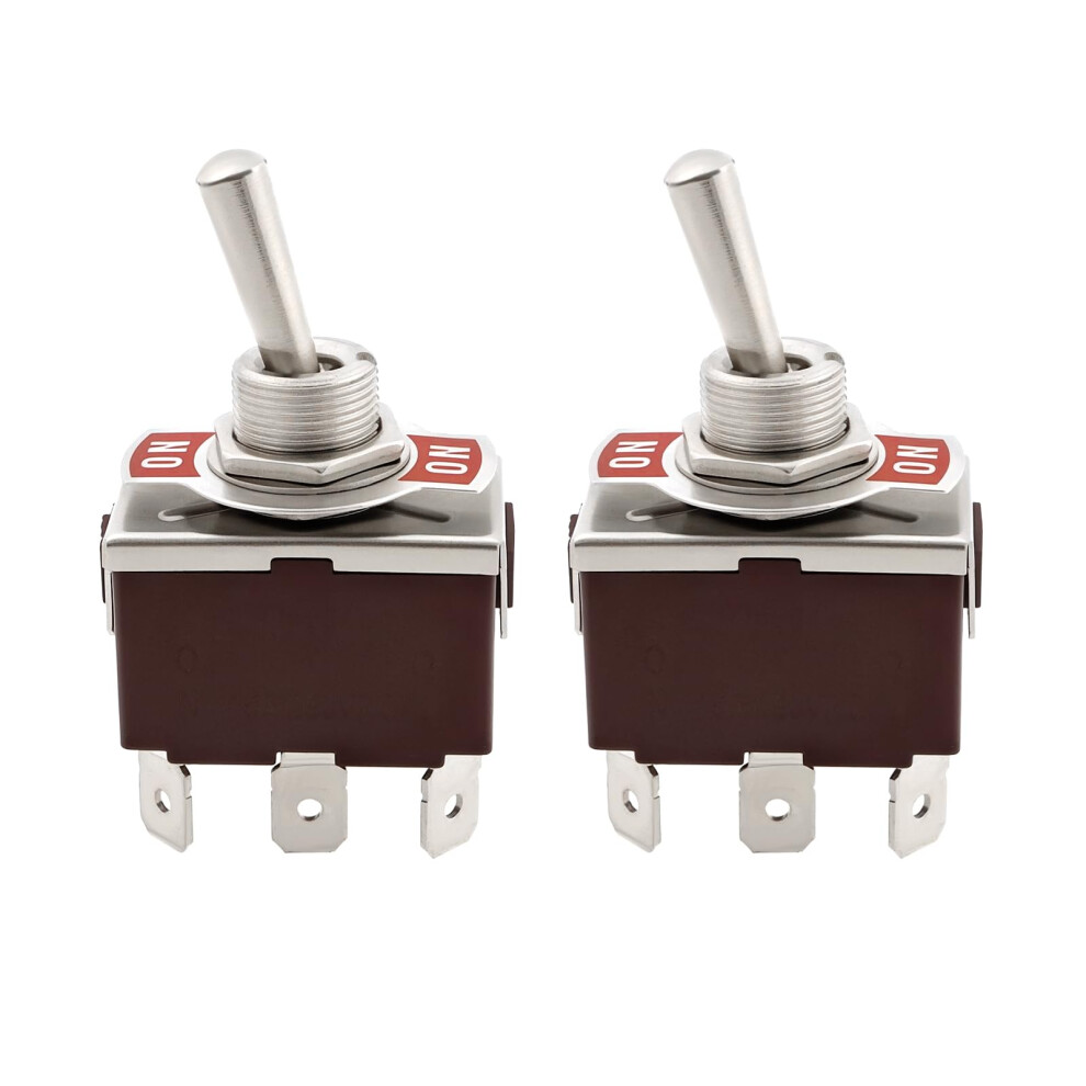 Yinettech 2Pcs 6 Pin Toggle Switch 250 Vac 15A - 125 Vac 20A Double Pole Double Throw 2 Position Latching Maintained Contact For 12 Mm Silver 5051226494086