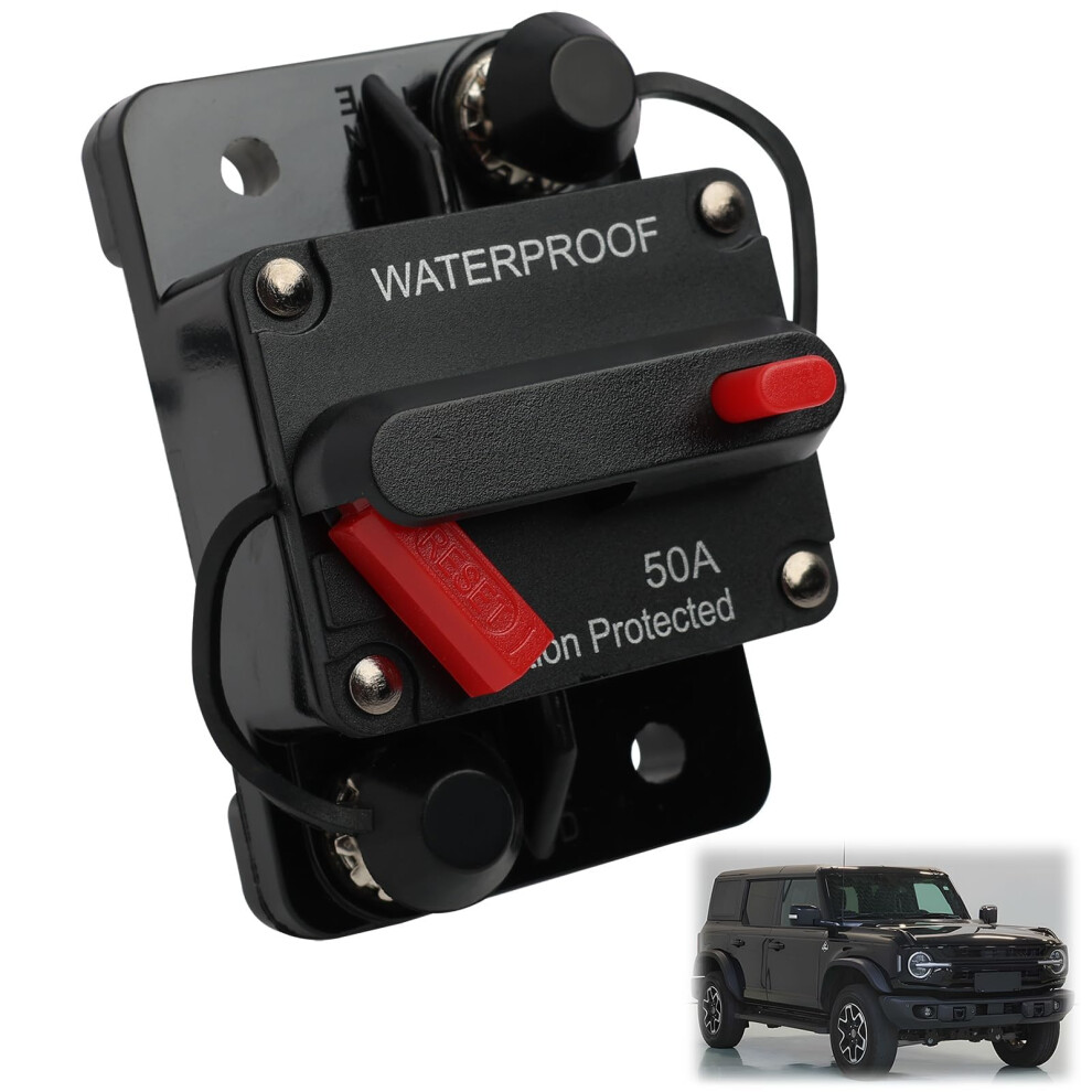 Car Circuit Breaker Fuse Circuit Protection 50 Amp 12V-48V Switchable Power Reset Inline Fuse Holder Inverter Waterproof Thermal Battery Holder 5051226493751