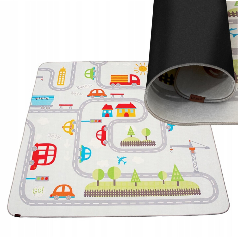 Road Rug, Non Toxic Play Mats For Kids 150 X 150Cm Non-Slip Foldable Crawling Mats For The Floor, Road Mat Hamur Home