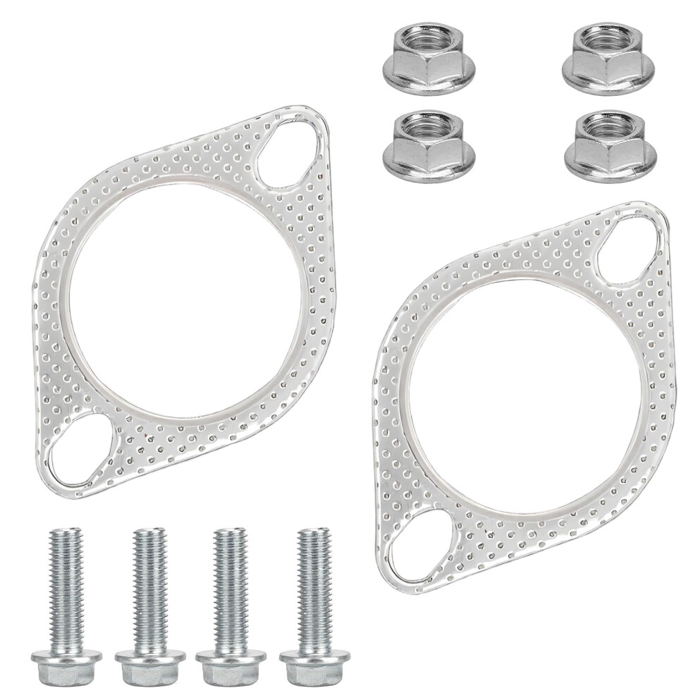 2 Pcs Car Exhaust Gasket, 2.5 Inch Exhaust Pipe Flange Gasket With 4 Bolts And 4 Nuts Engine Exhaust Manifold Gasket Catalyst Converter Gasket For 5051226499203