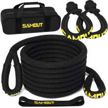SAMOUT Kinetic Recovery Rope (48000Lbs 1in x 30ft) + 2PCS Synthetic Soft Shackle, Extreme Duty 30% Elasticity Energy Snatch Strap for 4x4 Offroad
