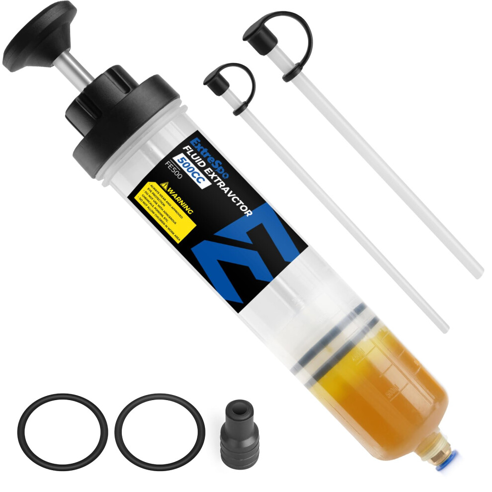 Extrespo 500Ml Oil Extractor Pump | Oil Syringe And Fluid Extractor Automotive Change Engine Oil Efficiently, With 2 Transparent Hose 5051226490163
