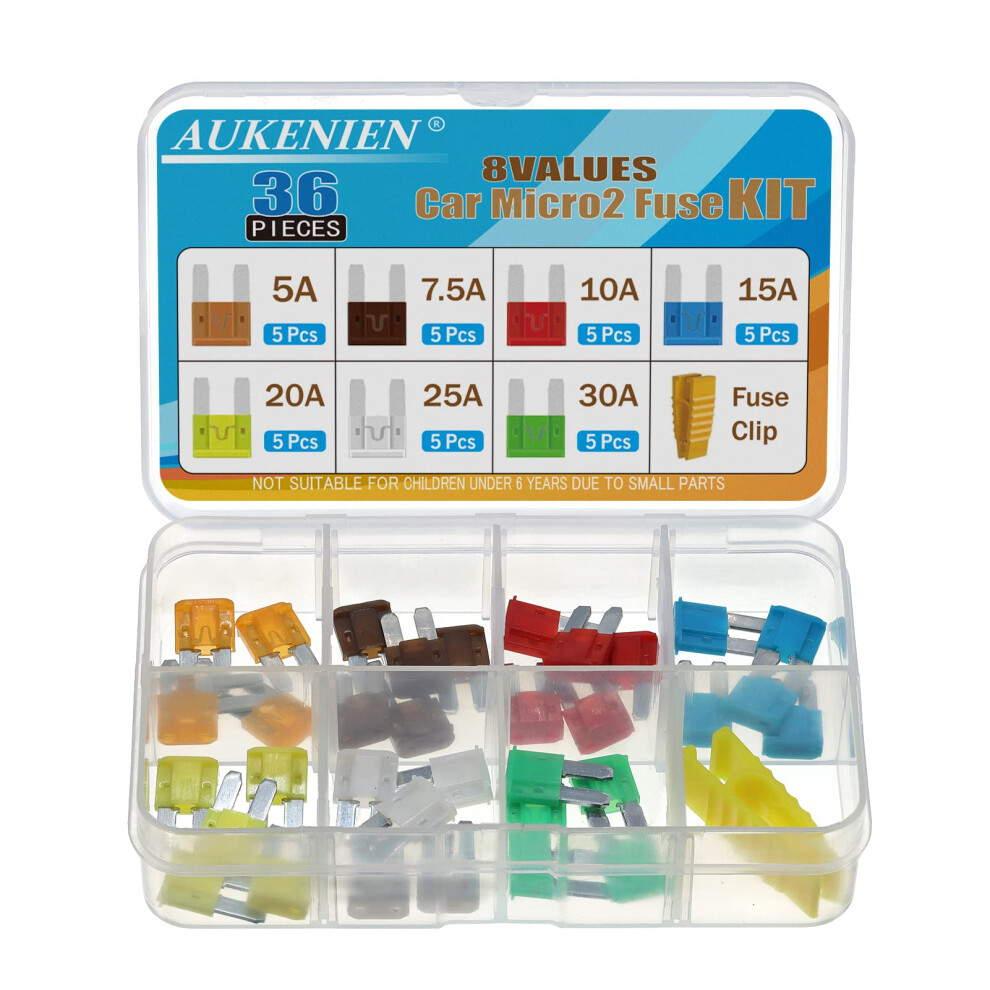 Aukenien Micro2 Fuse Assortment Kit 5A 7.5A 10A 15A 20A 25A 30A Micro 2 Ii Car Auto Automotive Blade Fuses Atr Apt Replacement For Vehicle Rv Suv 5051226498091