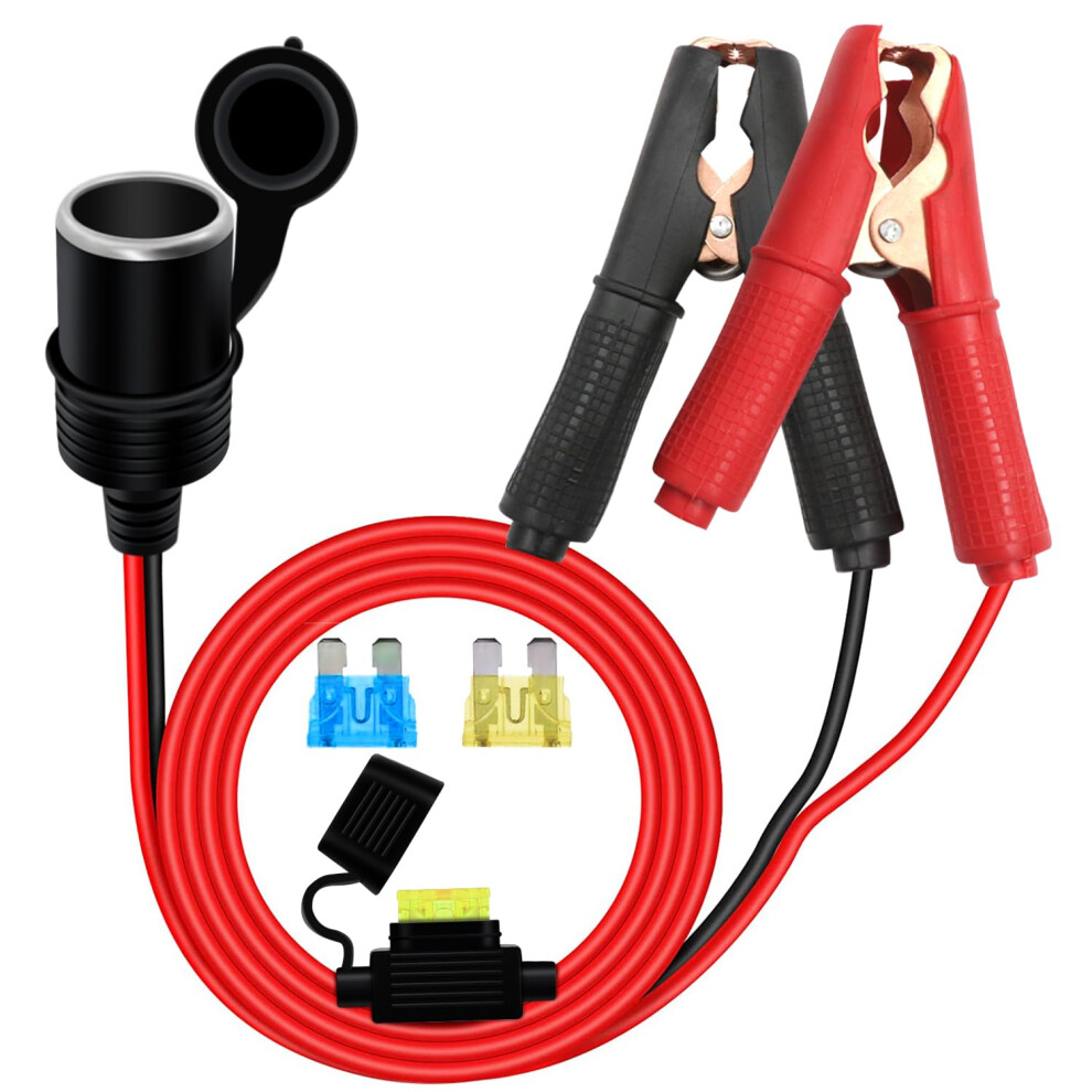 Hualisiji Car Cigarette Lighter Alligator Clips Extension Cable 12V 24V 14Awg Car Battery Crocodile Clips With Cigarette Lighter Socket Adapter With 5051226490460