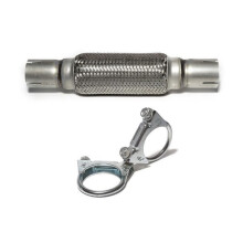 Universal Front Exhaust Flex Pipe Tube Steel Mesh 45x200 / 310mm +2 Screw Clamps
