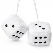 1 Pair 3" White Fuzzy Plush Dice, Retro Square Car Dice with White Dots Cute Soft Plush Rearview Mirror Decor Rear View Mirror Hanging Accessories