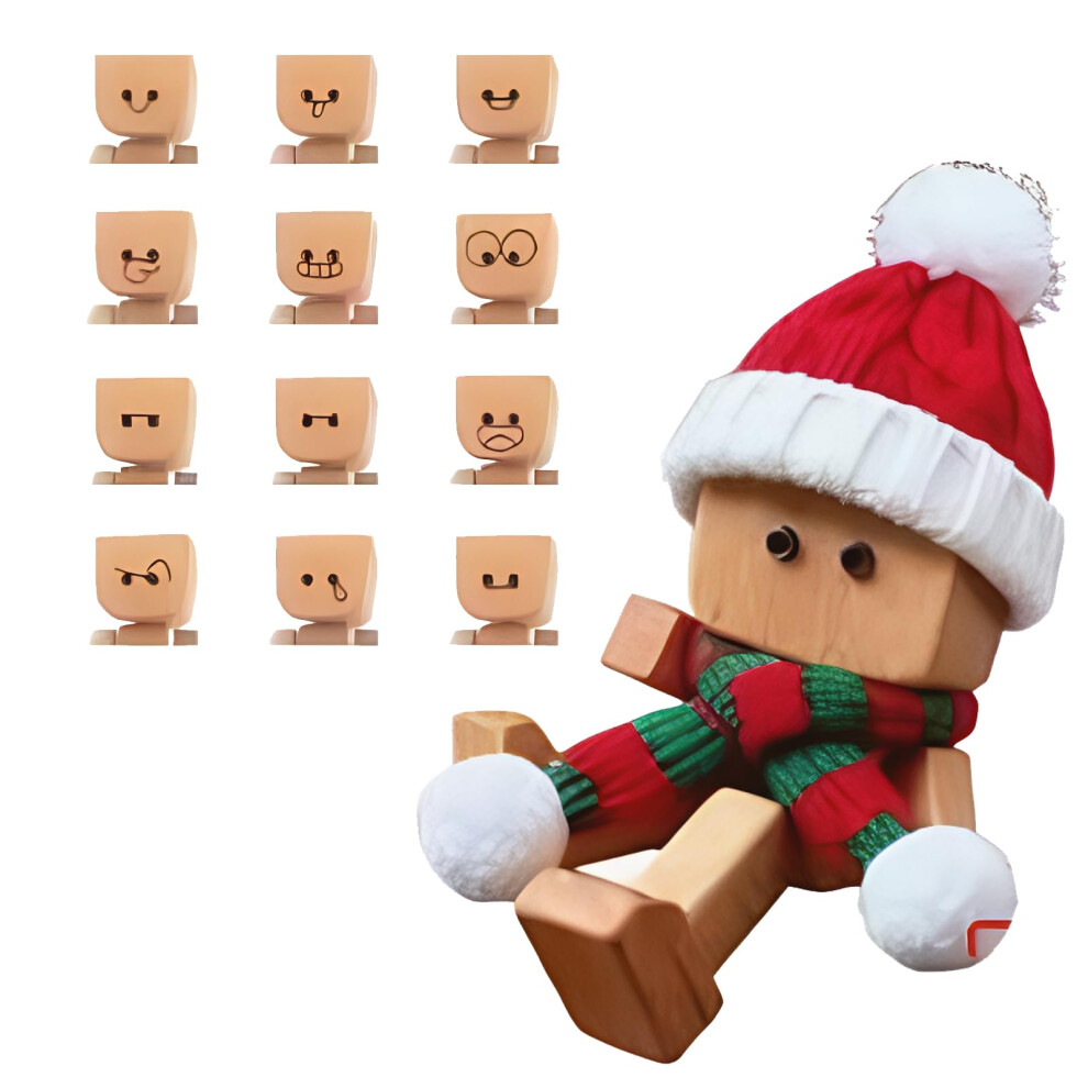 Lmoikesz Shaking Wooden Man Figurine, Wooden Desk Buddy With 12 Magnetic Expressions 5051226542558