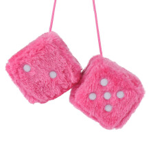 3.9" Dice Plushies Retro 2 pcs Square Mirror Fuzzy Plush Dice with Dots Car Interior Hanging Ornament Decoration(Pink)