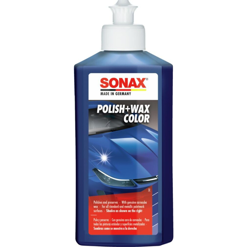 Sonax Polish+Wax Color (250 Ml) Medium Polish For As-New And Slightly Matt Paintwork With Colour Pigments And Wax Components Blue 5051226511066