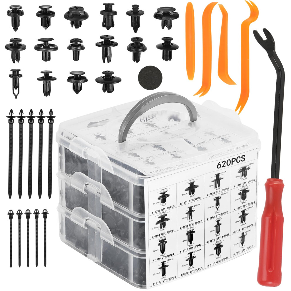 635Pcs Car Retainer Clips & Fasteners Kit Â 16 Universal Sizes Nylon Bumper, Fender Rivets, Door Panel Clips 5051226502569