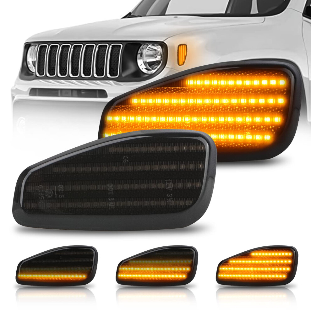 D-Lumina Dynamic Led Turn Signal Lights Sequential Blinker Turn Signal Lamp Front Fender Smoke Lens Compatible With Jeep Renegade 2015-2017 Amber 5051226508479