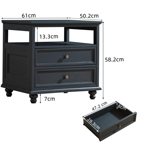 LELELINKY Farmhouse Bedside Table with 2 Drawers and Open Storage 1