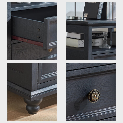 LELELINKY Farmhouse Bedside Table with 2 Drawers and Open Storage 2