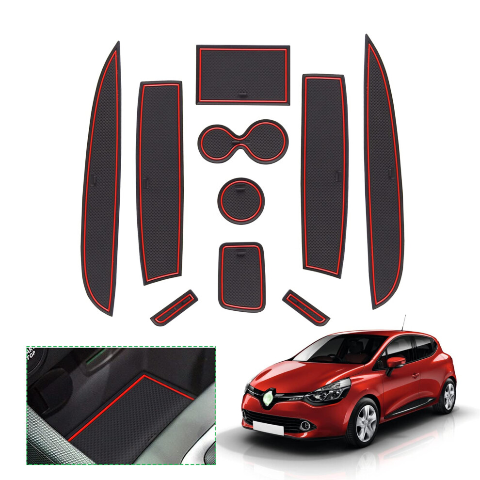 [Uk Right Hand Drive] Gafat Clio 4 2013-2019 Non-Slip Mats, Clio 4 Rubber Mats For Centre Console Armrest, Drink Holder, Door Seam (Red) Red 5051226552229