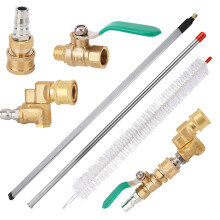 Diegimr 6pcs 5-Hole 38.58in Radiator Cleaning Kit, Radiator Cleaner Wand with Connectors Valve Switch Flush Brush Metal Pole Practical Pressure