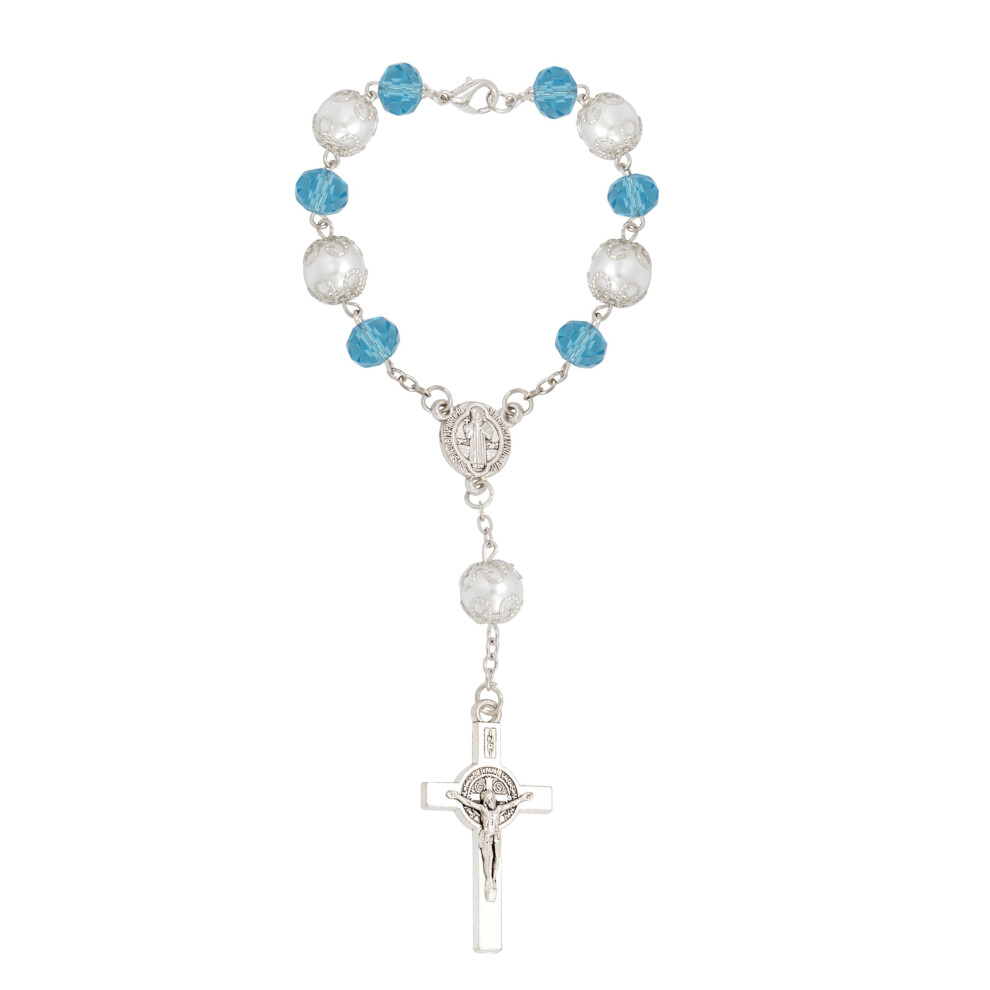 Nazareth Store Car Rear View Rosary St Saint Benedict Catholic Beads Benedictus Medal Cross Crucifix Christian Gift Rosaries Turquoise/Blue 5051226542909