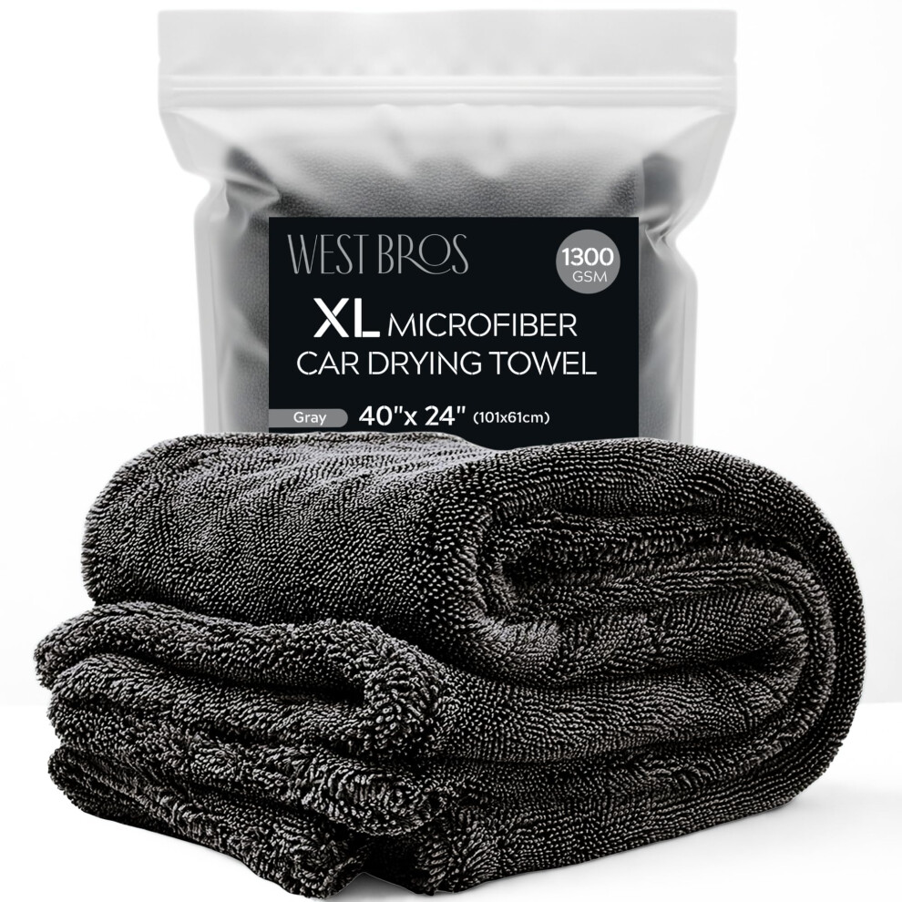 West Bros Xl Car Drying Towel, 1300 Gsm Professional Car Towel With Double Twisted Loop, Car Drying Towels Extra Large Super Absorbent 5051226527319