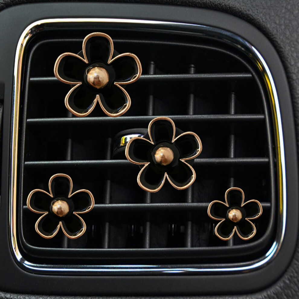 Daisy Air Vent Clips, 4 Pcs Cute Flower Car Air Conditioning Outlet Clip Auto Air Freshener Clip Inter Decor Accessories For Women (Black) Black 5051226530951