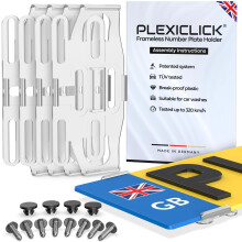 PLEXICLICK 4x Number Plate Holder - Transparent - Frameless Number Plate Clips For Acrylic UK Number Plates - Universal Reg Plate Holder - Strong &