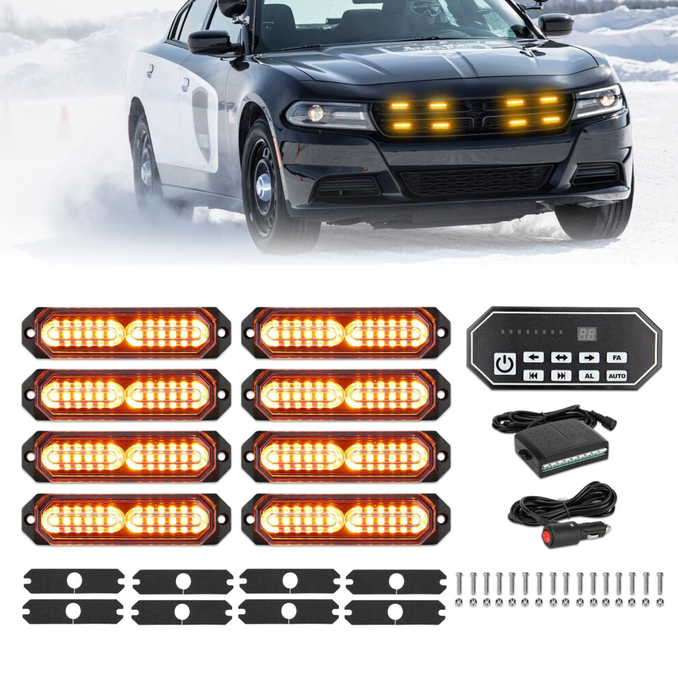 Jmest Lead Led Strobe Lights - 8Pcs Emergency Warning Beacon Lights With 9-Key Strobe Controller For Trucks, Pickup, Atv Amber 5051226508547