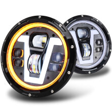 MOVOTOR MOT Approved 7inch Led Headlight with Amber Turn Signal V Type White DRL Hi Lo Beam Compatible with Defender 90 110 Jeep Wrangler JK TJ CJ