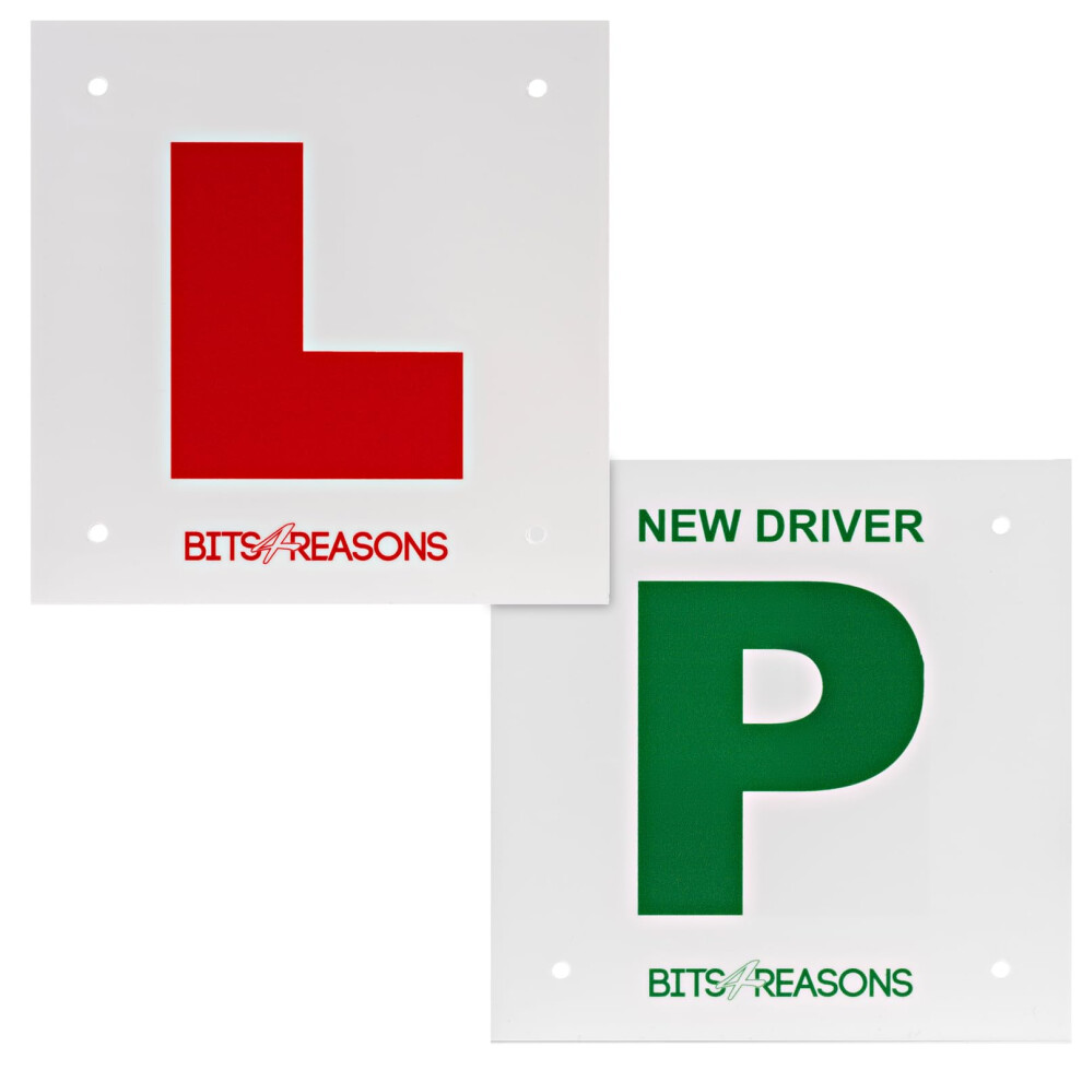 New Professional Grade Universal Pair Of Rigid Solid L Plate With P Plate New Driver On Reverse 1.5Mm Polycarbonate We Use On Our Own Driving School 5051226548222