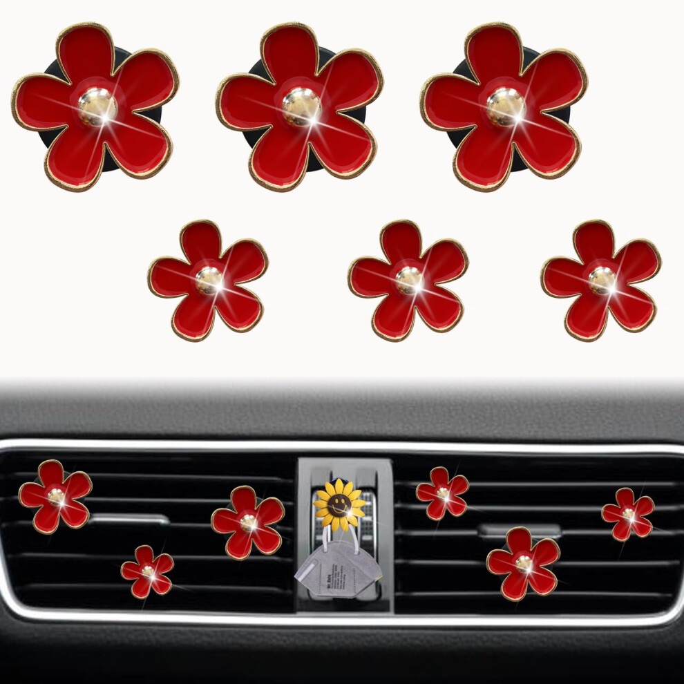 Daisy Air Vent Clips - 6 Pcs Cute Flower Outlet Clip Car Air Fresheners With Mask Hook (Red) Red 5051226530081