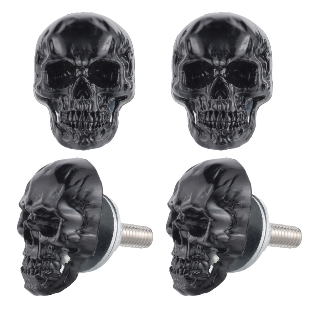 Temzzer Skull License Plate Bolts Anti-Theft Car Tag Frame Screws For Most Vehicle Motorcycle 4 Pcs (Black) Black 5051226502088
